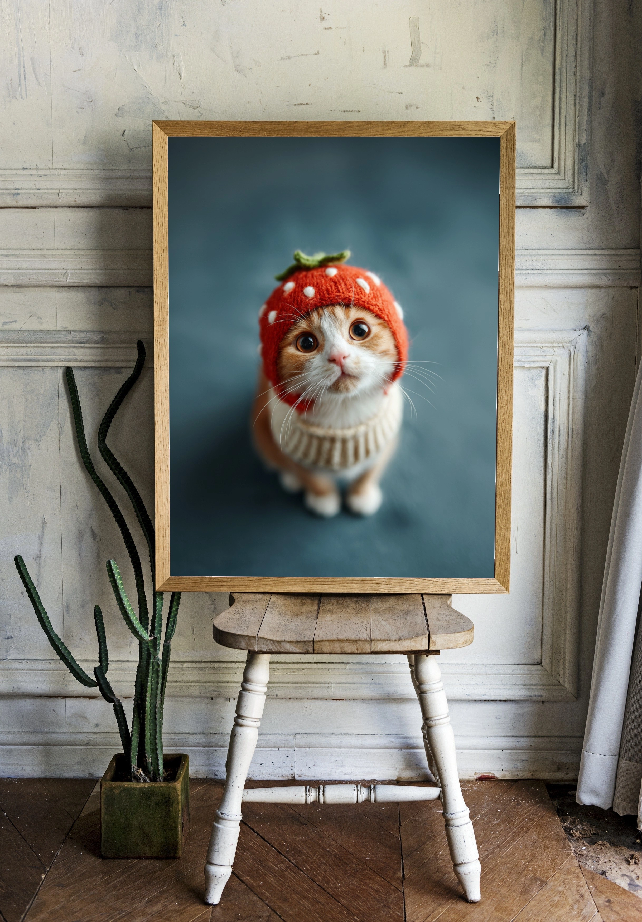 Очаровательный котенок в клубничной шапке - 2