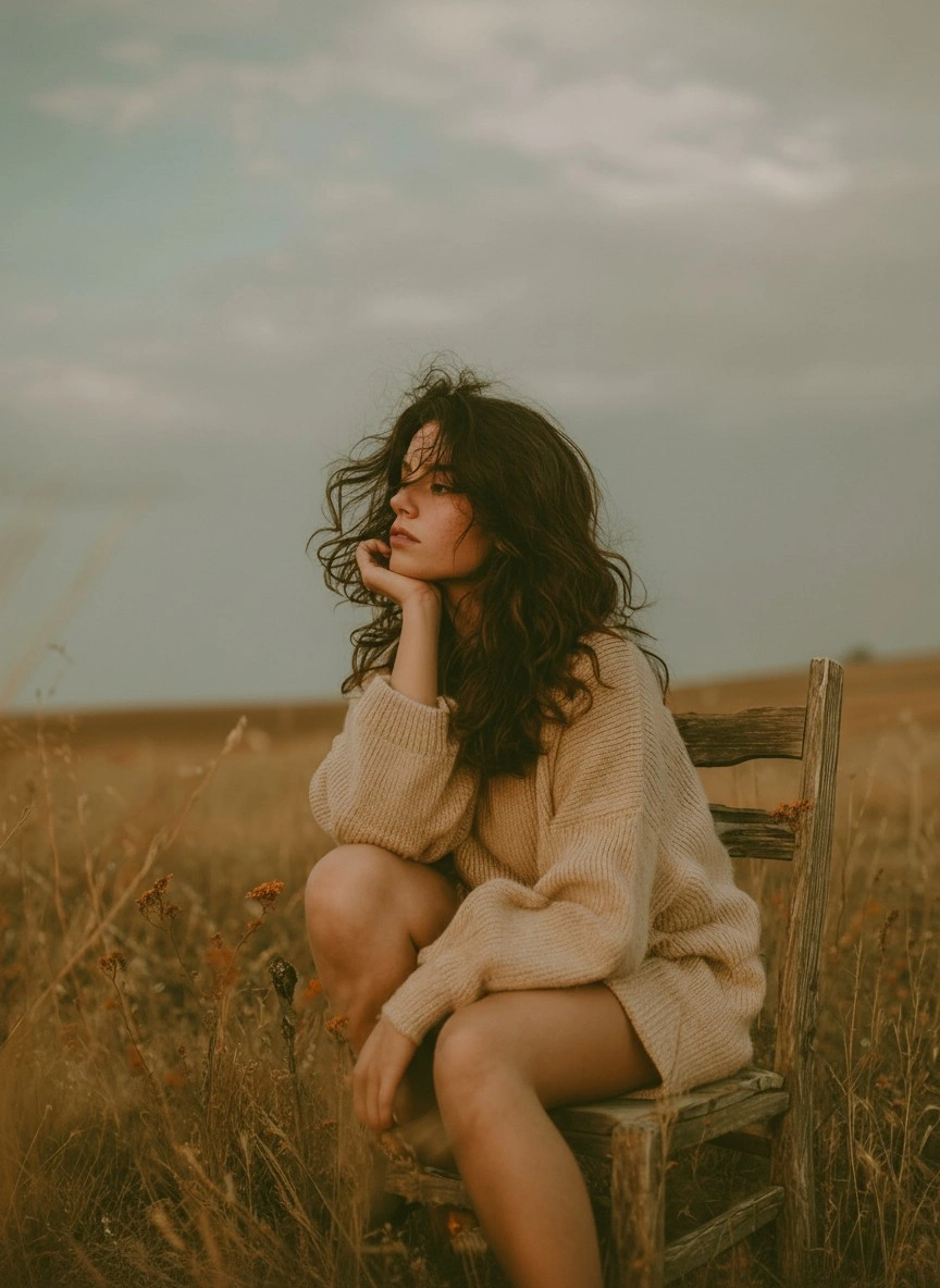 Девушка в уютном свитере на фоне природы - 1