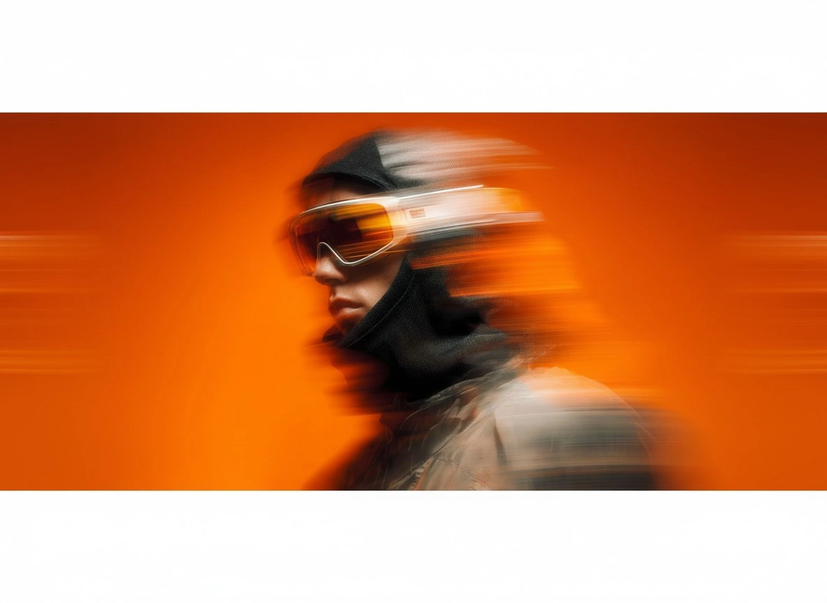 Динамичный образ лыжника на фоне оранжевого - 1