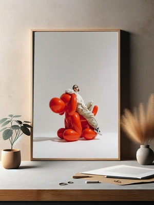 Яркий поп-арт с красным псом и стильной моделью - 3