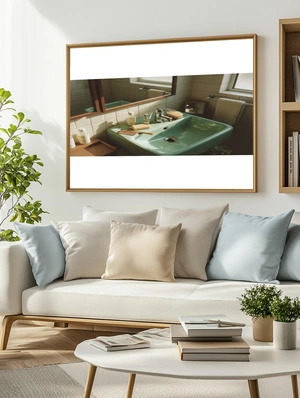 Уютная ванная с зелёной раковиной - 3