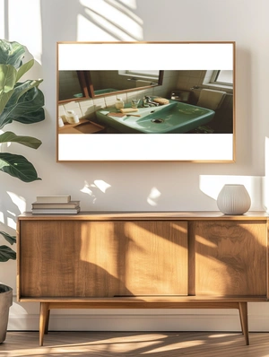 Уютная ванная с зелёной раковиной - 4