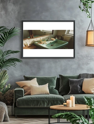 Уютная ванная с зелёной раковиной - 5