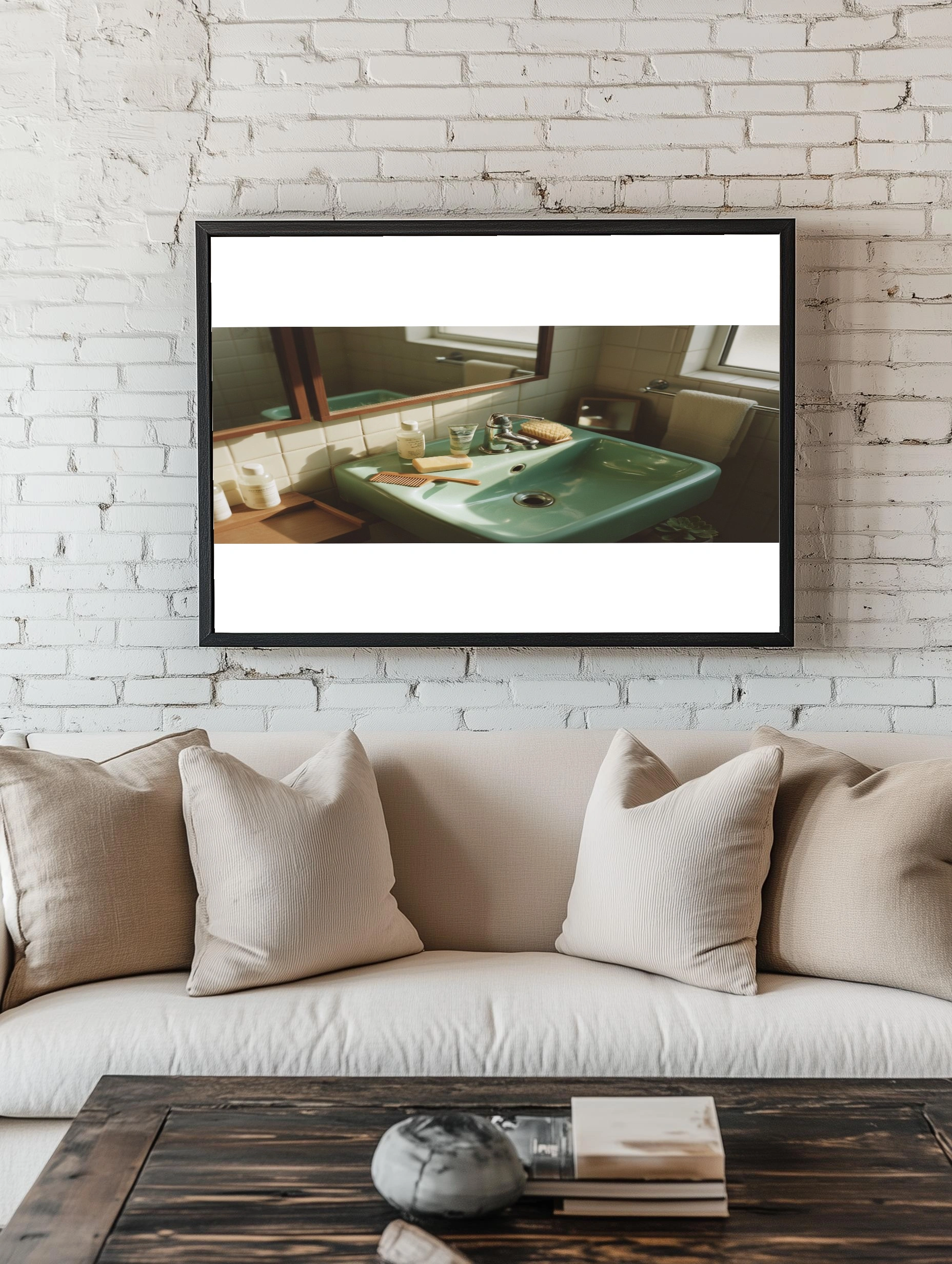 Уютная ванная с зелёной раковиной - 2