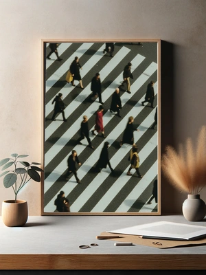 Яркий акцент в толпе на пешеходном переходе - 3