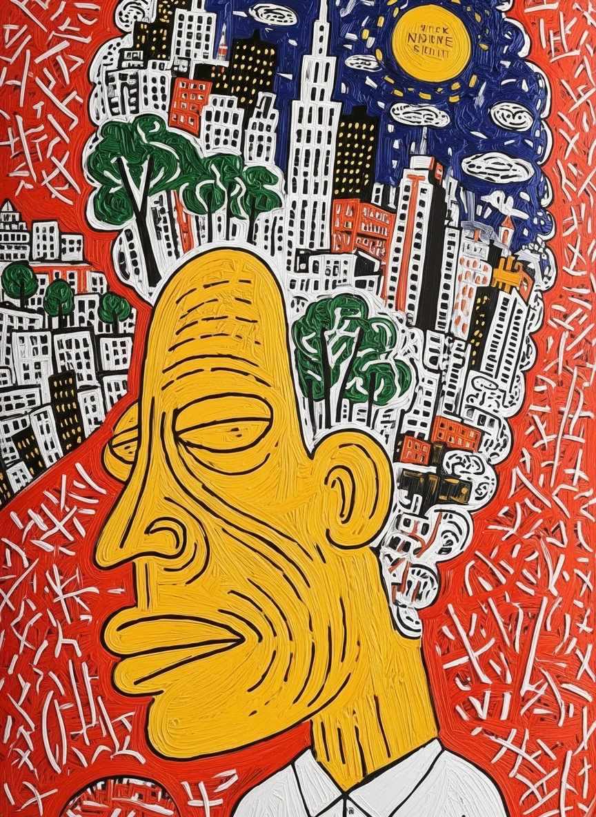 Яркий портрет с городским пейзажем - 1