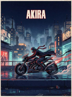 Киберпанковский мотоциклист в ночном городе - 1