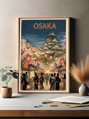 Яркий вечер в Осаке с традиционными фонарями - 3