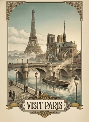 Винтажный Париж с Эйфелевой башней и Нотр-Дамом - 1