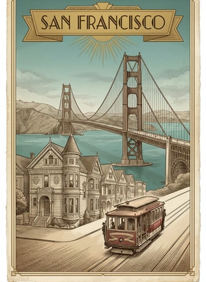 Винтажный постер Сан-Франциско с трамваем - 1