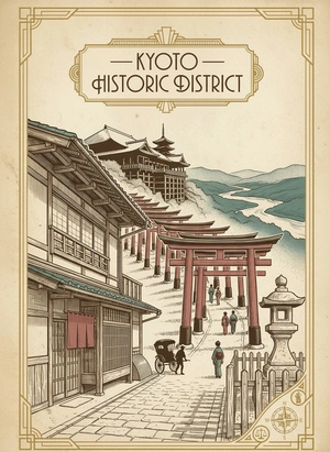 Исторический район Киото в винтажном стиле - 1