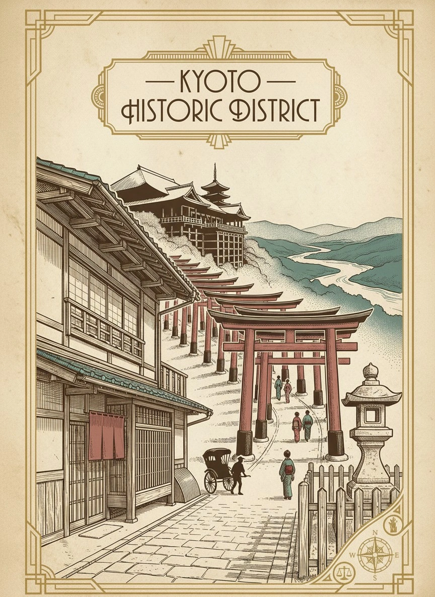 Исторический район Киото в винтажном стиле - 1