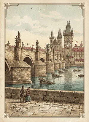 Ретро-пейзаж с Пражским мостом - 1