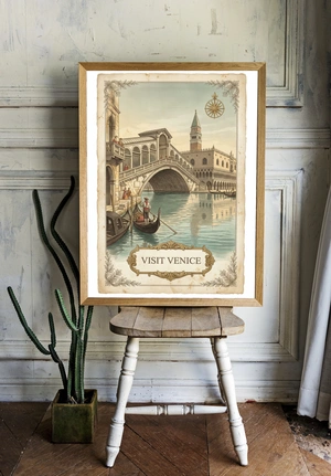 Винтажный постер Венеции с гондольером - 2
