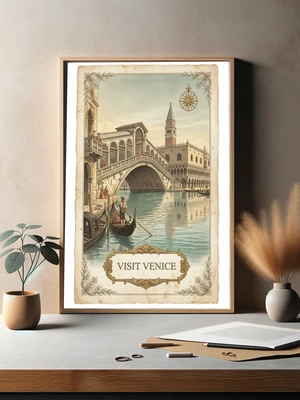 Винтажный постер Венеции с гондольером - 3