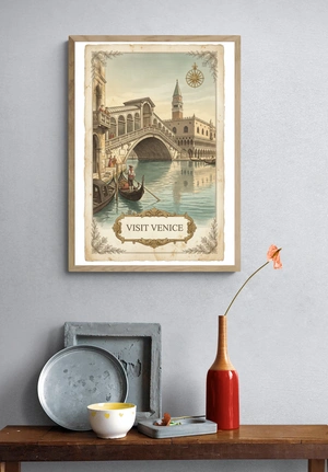 Винтажный постер Венеции с гондольером - 4