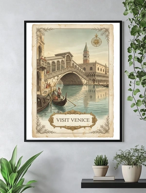 Винтажный постер Венеции с гондольером - 5
