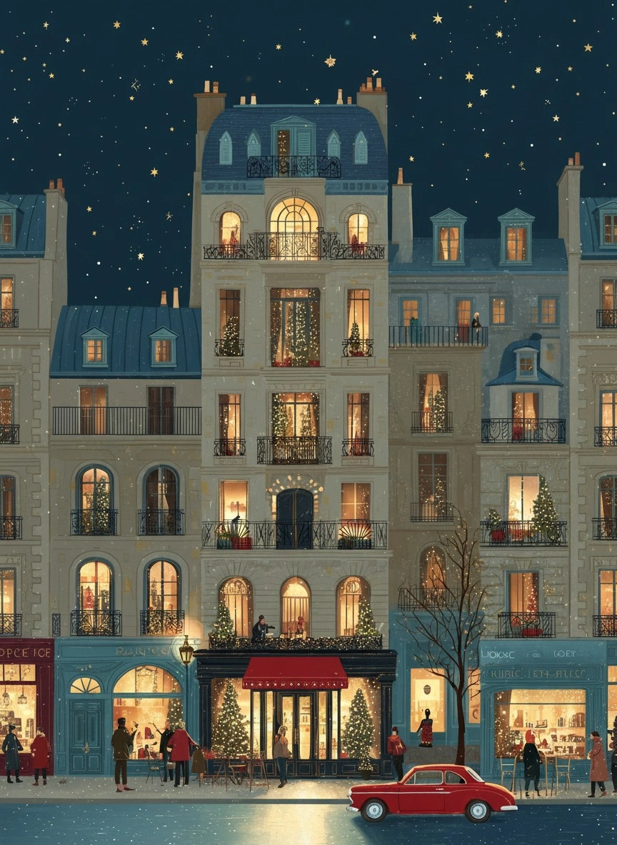 Зимний вечер в Париже с огнями и уютом - 1