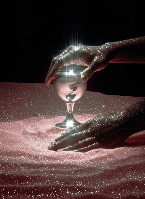 Сияющий кубок на розовом фоне - 1