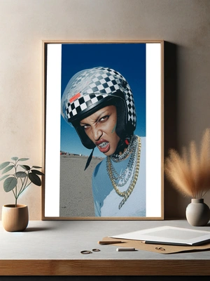 Стильный мотоциклист с цепями и шлемом - 3