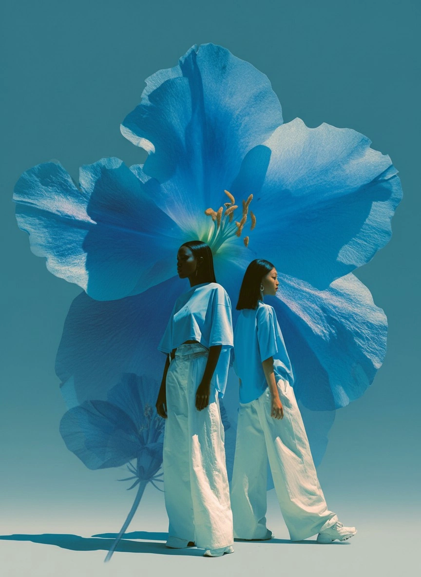 Две модели на фоне огромного цветка - 1