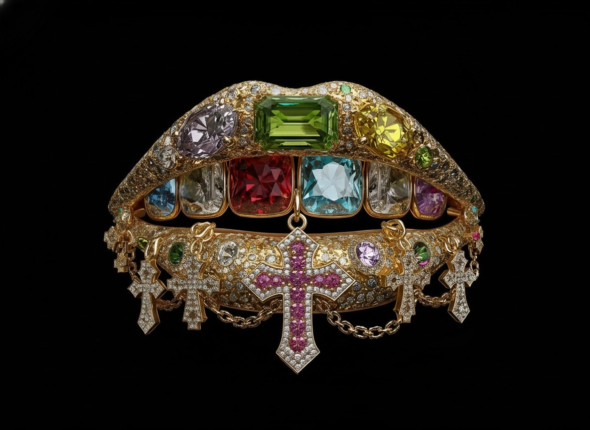 Блестящие губы с драгоценностями - 1