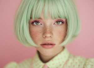 Яркий портрет девушки с мятными волосами - 1