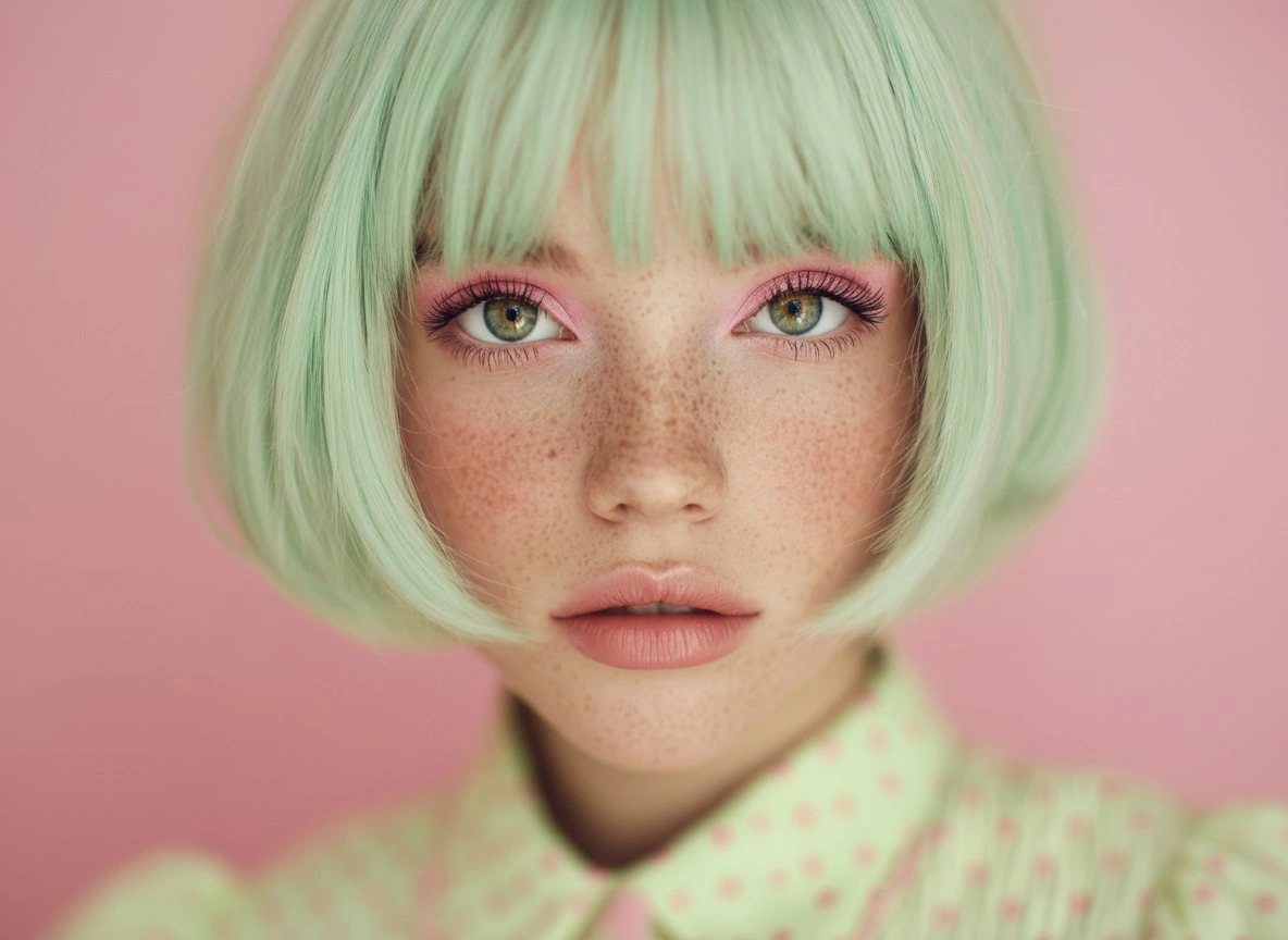 Яркий портрет девушки с мятными волосами - 1