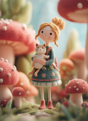 Девочка с котенком в волшебном лесу - 1