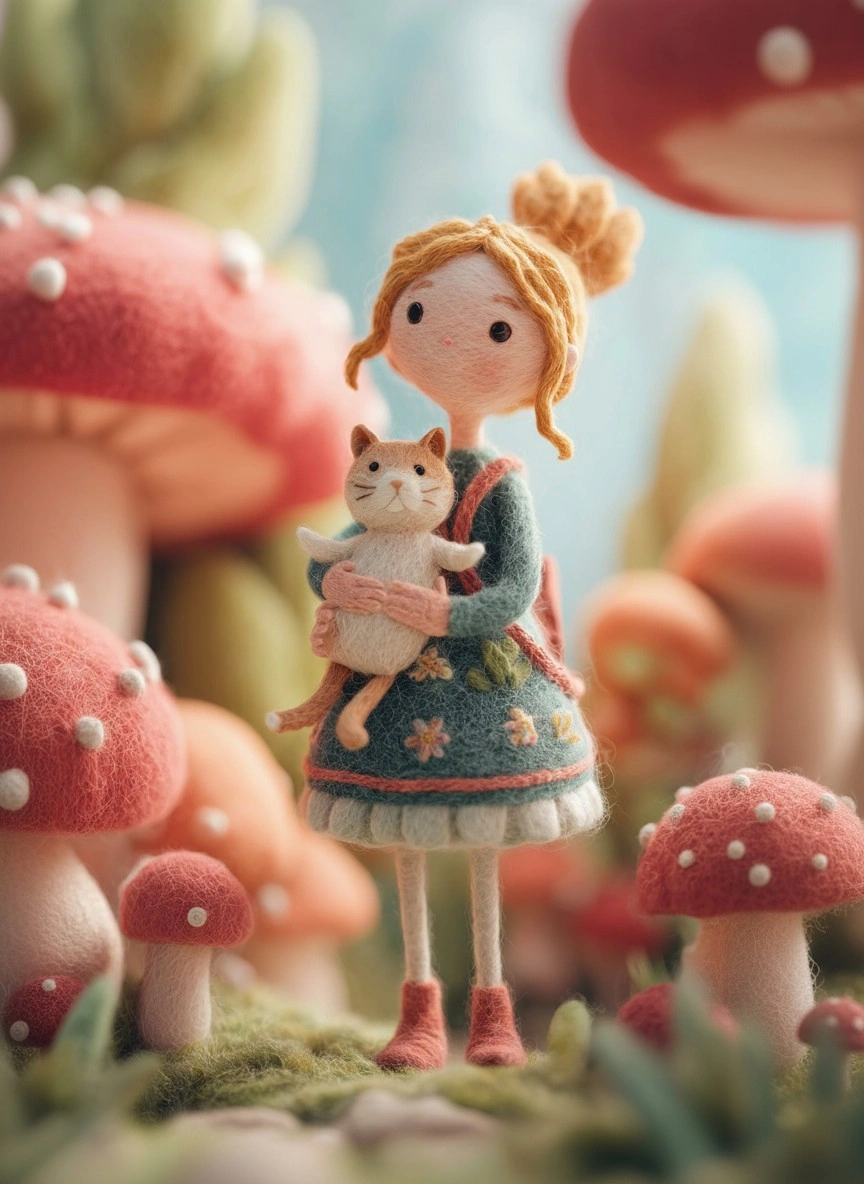 Девочка с котенком в волшебном лесу - 1