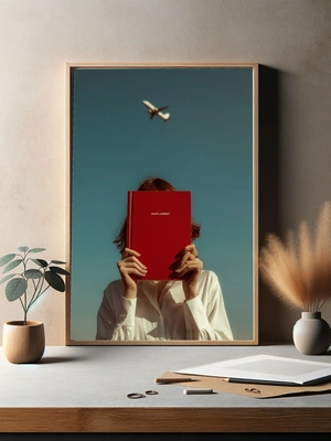 Стильная девушка с книгой на фоне самолета - 3