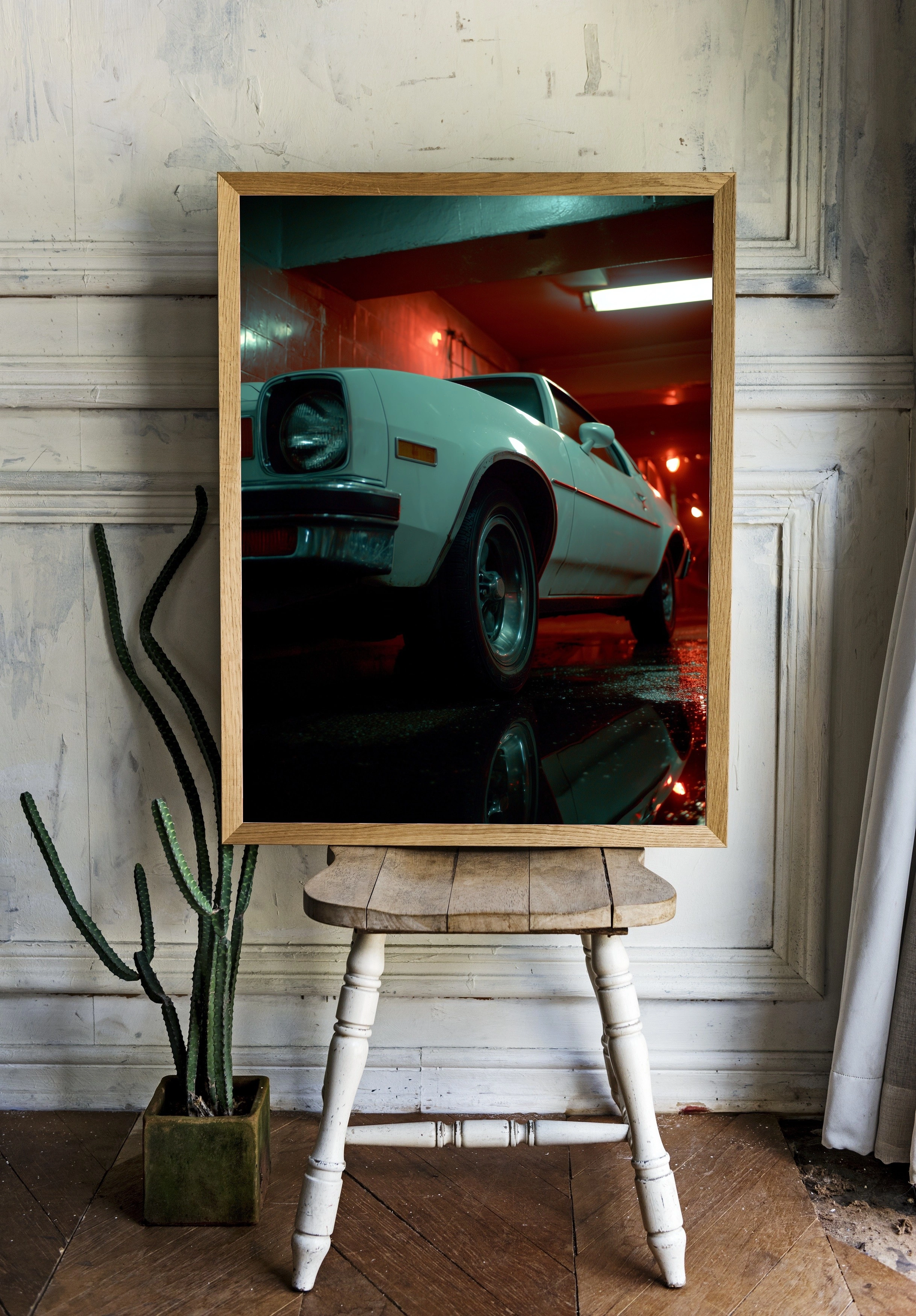 Классический белый автомобиль в гараже - 2