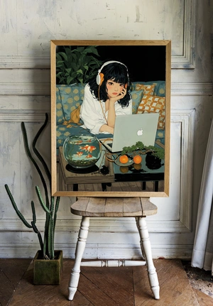 Девушка с золотыми рыбками и ноутбуком - 2