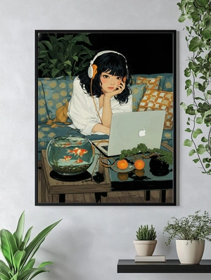 Девушка с золотыми рыбками и ноутбуком - 5