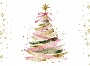 Акварельная рождественская елка с золотыми акцентами - 1