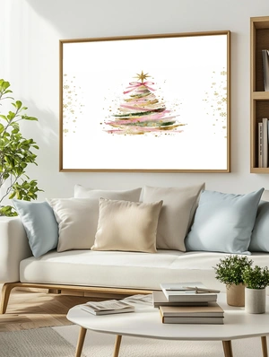 Акварельная рождественская елка с золотыми акцентами - 3