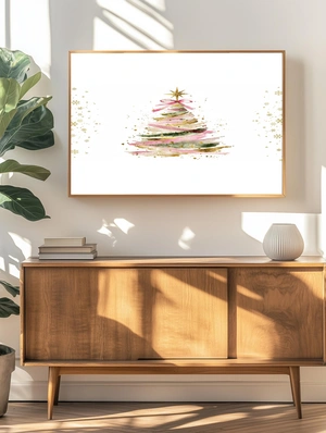 Акварельная рождественская елка с золотыми акцентами - 4