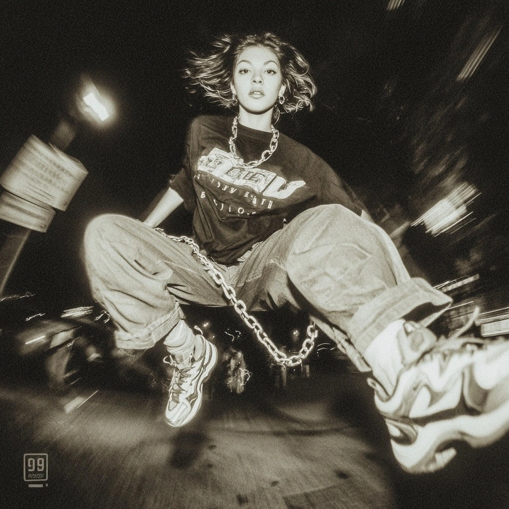 Девушка в прыжке на фоне ночного города - 1