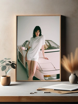 Элегантная девушка с розовым автомобилем - 2