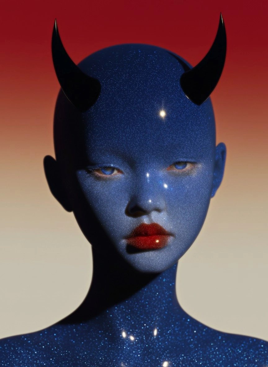 Сияющая синяя фигура с рогами - 1