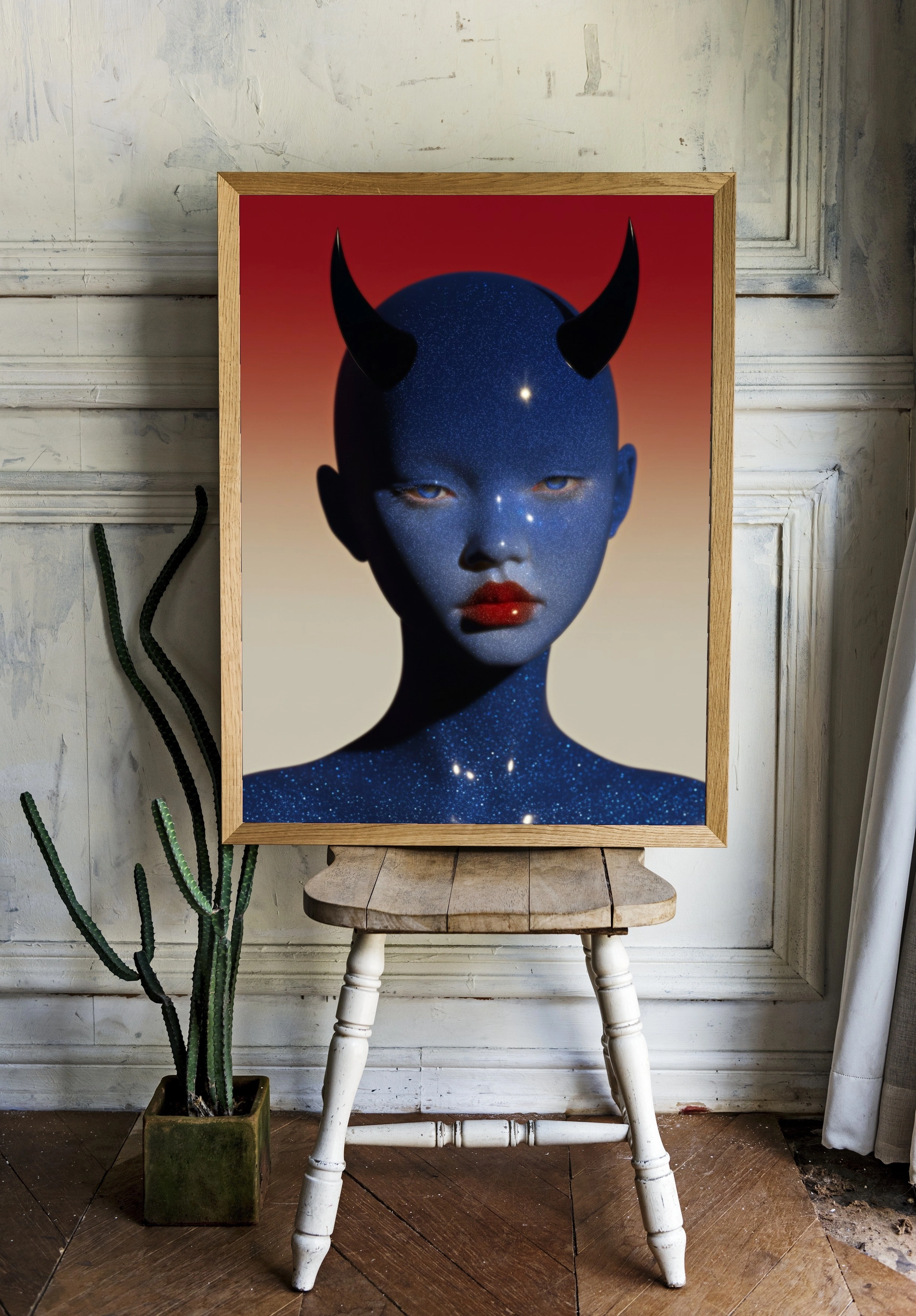 Сияющая синяя фигура с рогами - 2