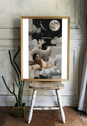 Сонная девушка среди облаков и звезд - 2