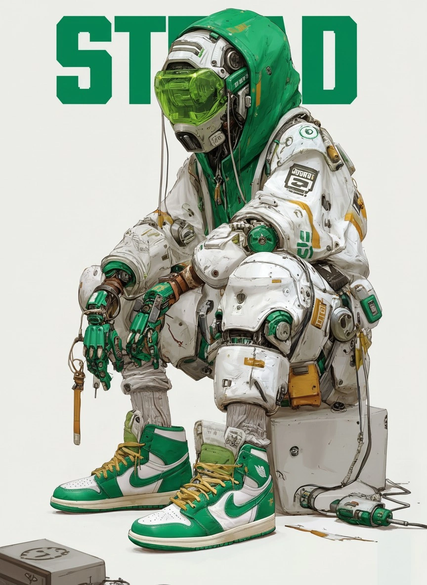 Киберпанковый персонаж в стильных кроссовках - 1