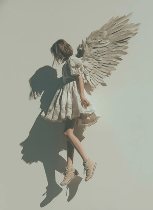 Девушка с ангельскими крыльями в белом платье - 1