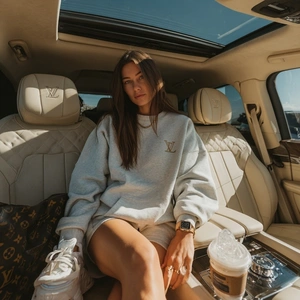 Стильная девушка в автомобиле класса люкс - 1