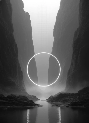 Абстрактный пейзаж с кругом света - 1