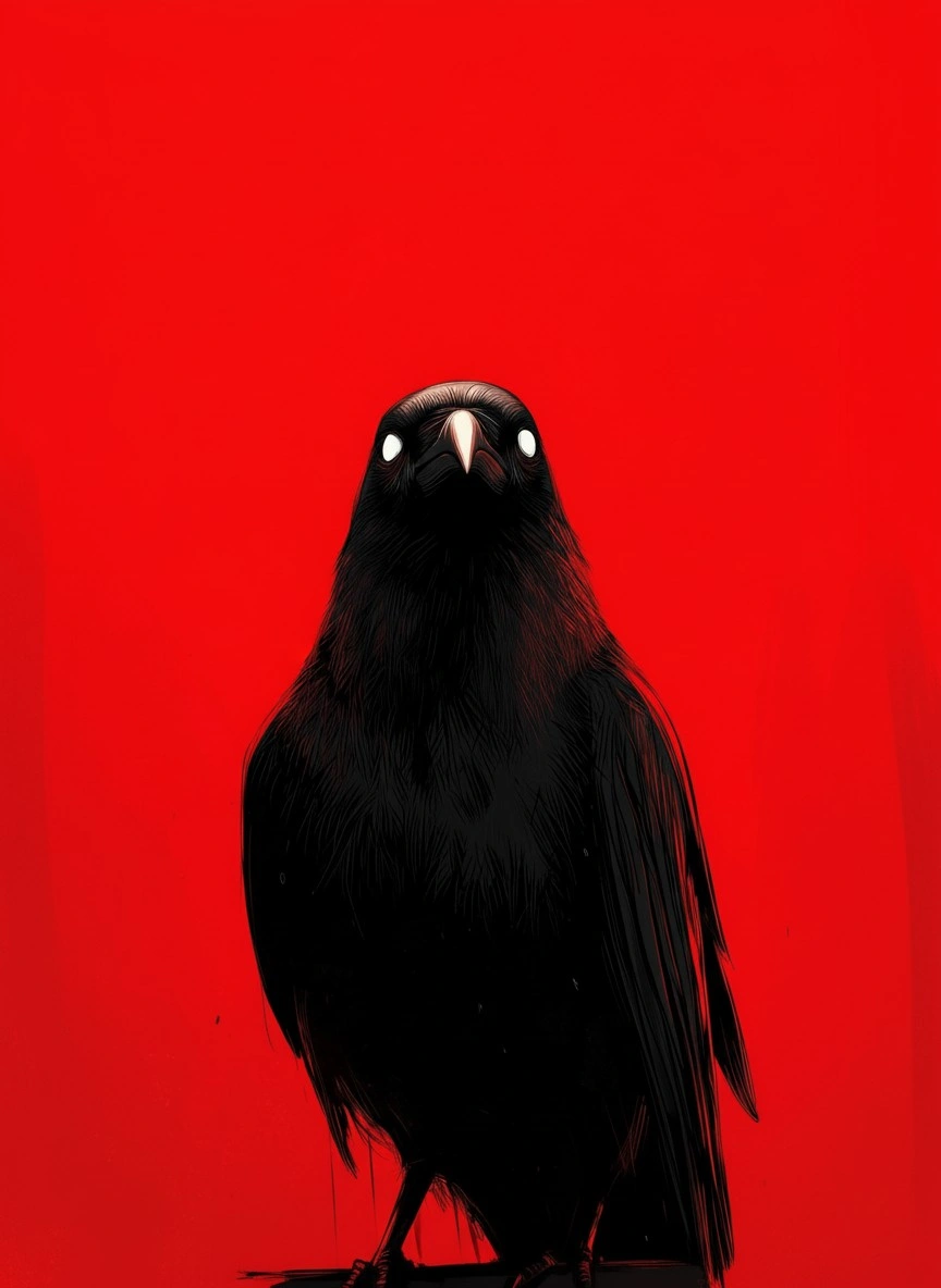 Символ силы: черный ворон на красном фоне - 1