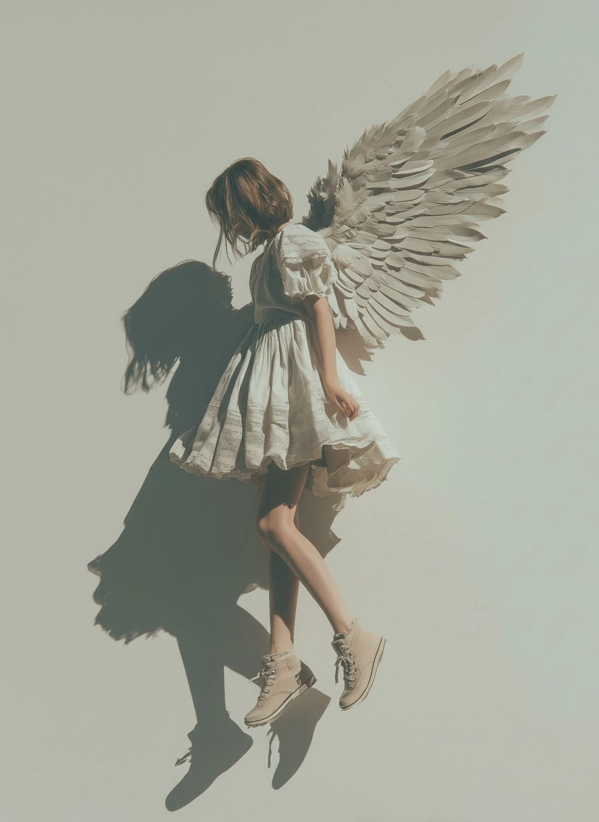 Девушка с ангельскими крыльями в белом платье - 1
