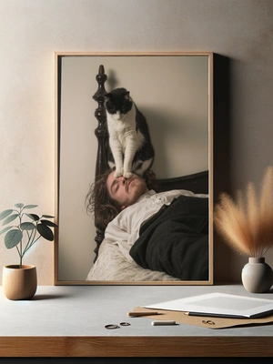 Кот на голове: забавный момент утреннего сна - 3