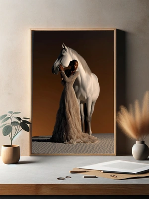 Элегантная женщина с белым конем на закате - 3